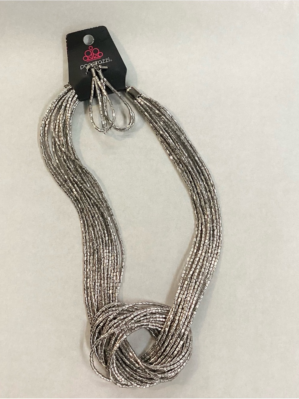Paparazzi Knotted Knockout - Silver Necklace with Earrings 🩶